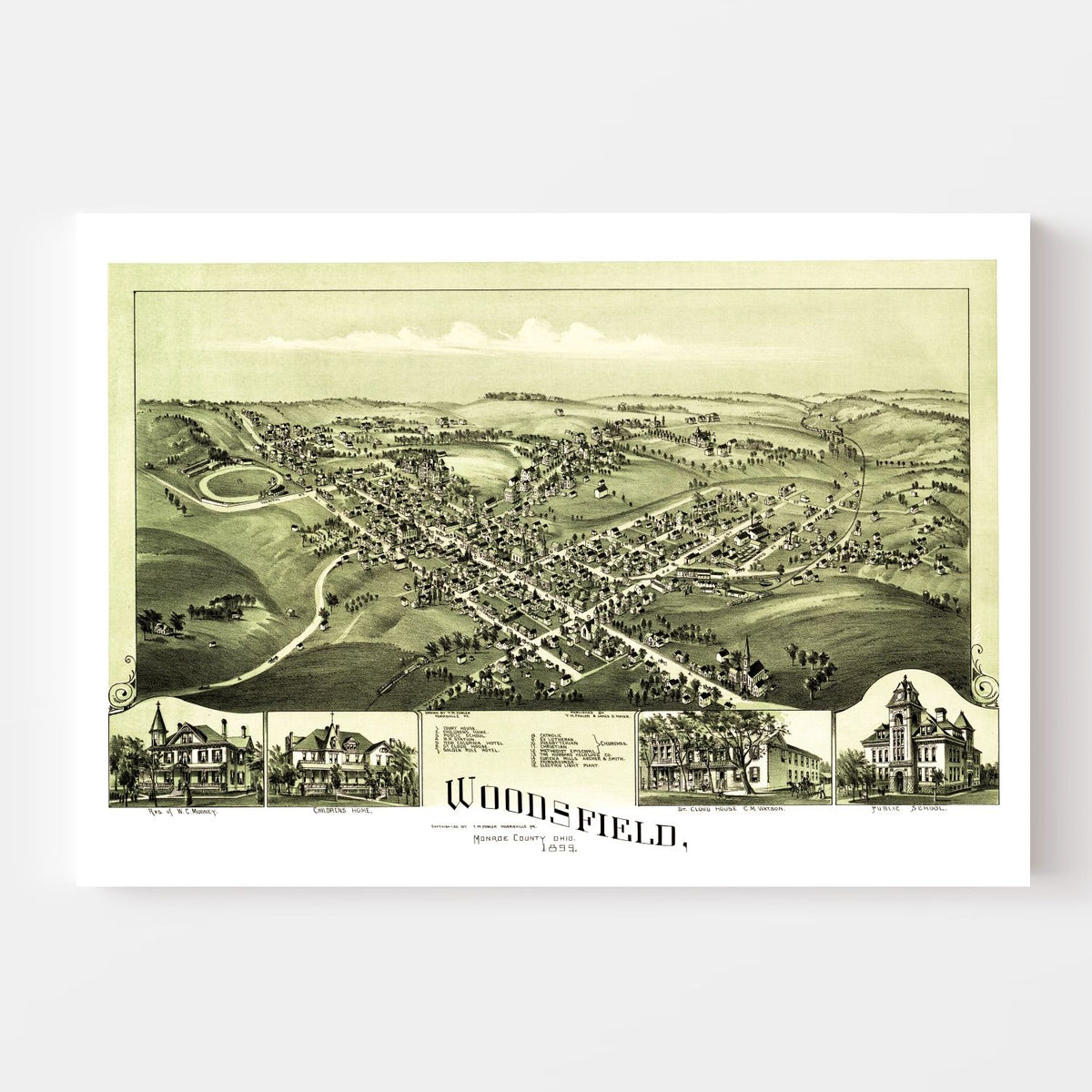 Vintage Map of Woodsfield, Ohio 1899