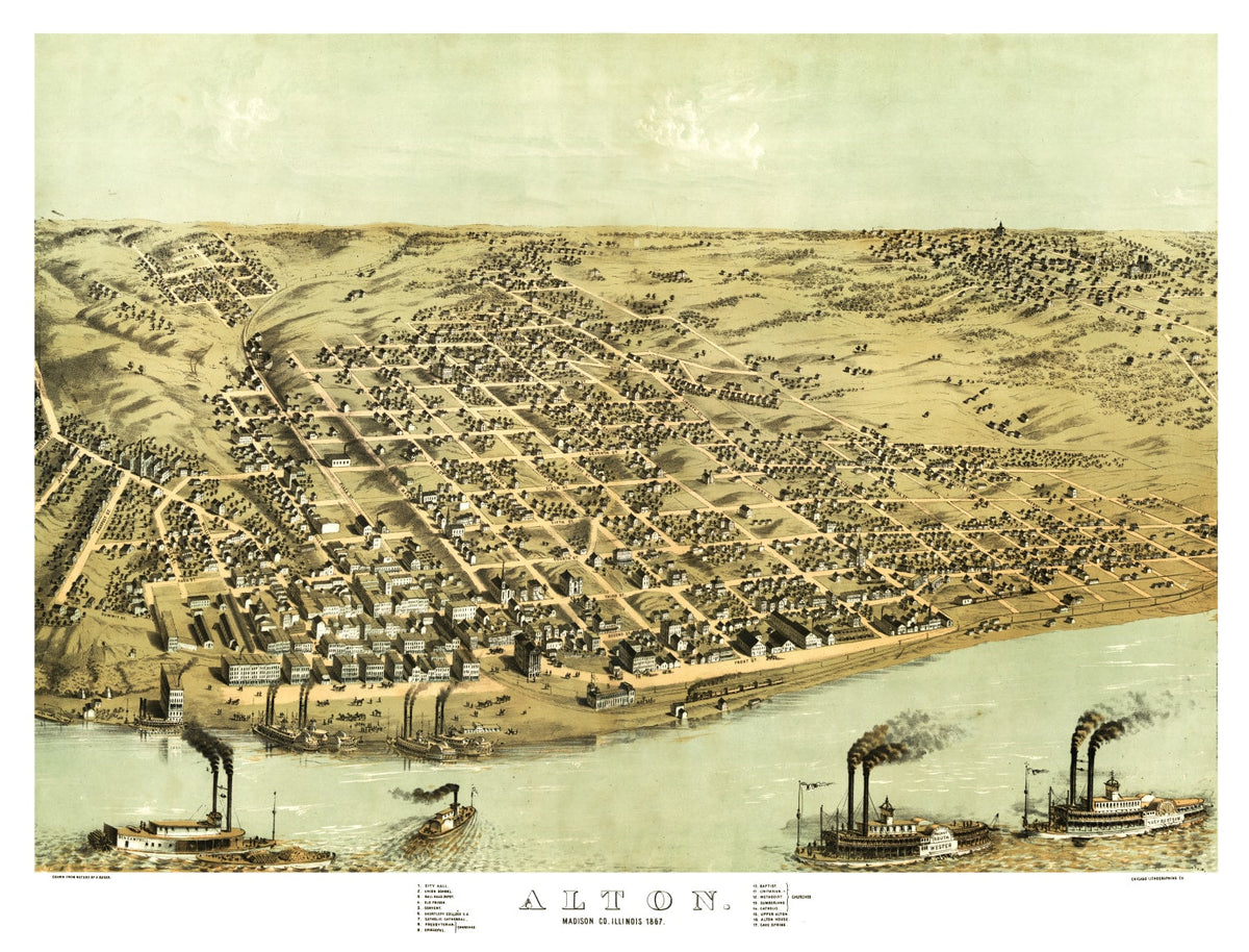 Vintage Map of Alton, Illinois 1867