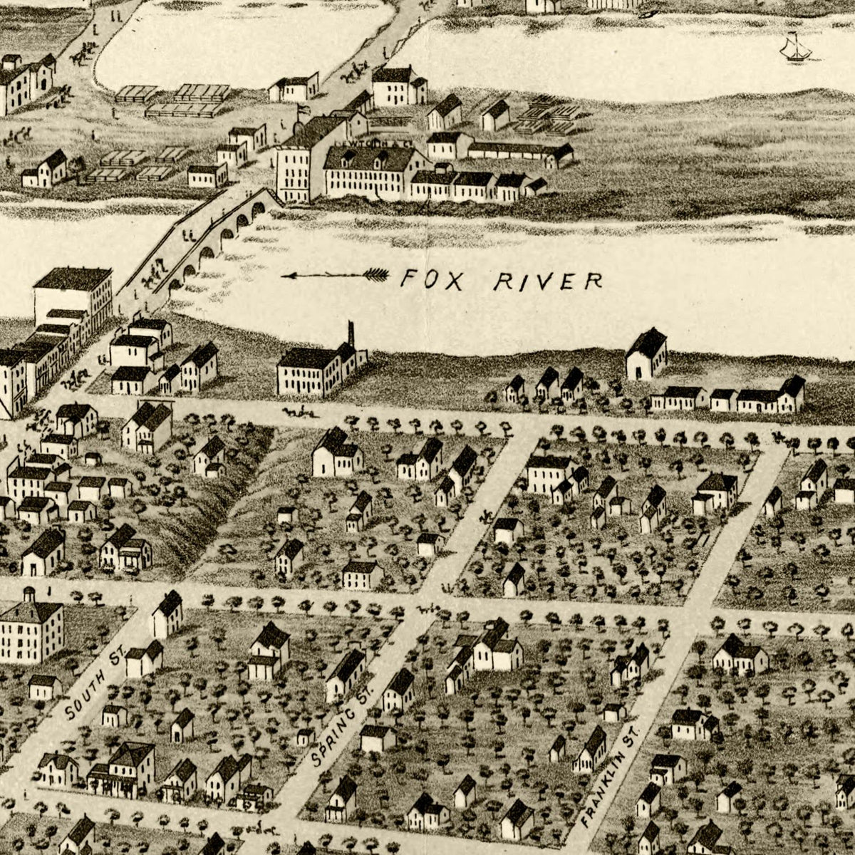 Vintage Map of Batavia, Illinois 1869
