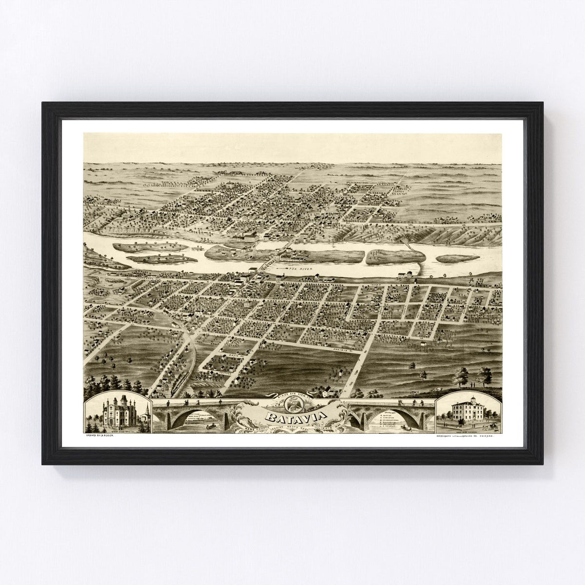 Vintage Map of Batavia, Illinois 1869
