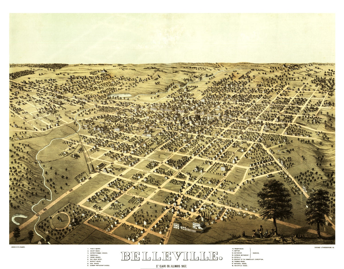 Vintage Map of Belleville, Illinois 1867