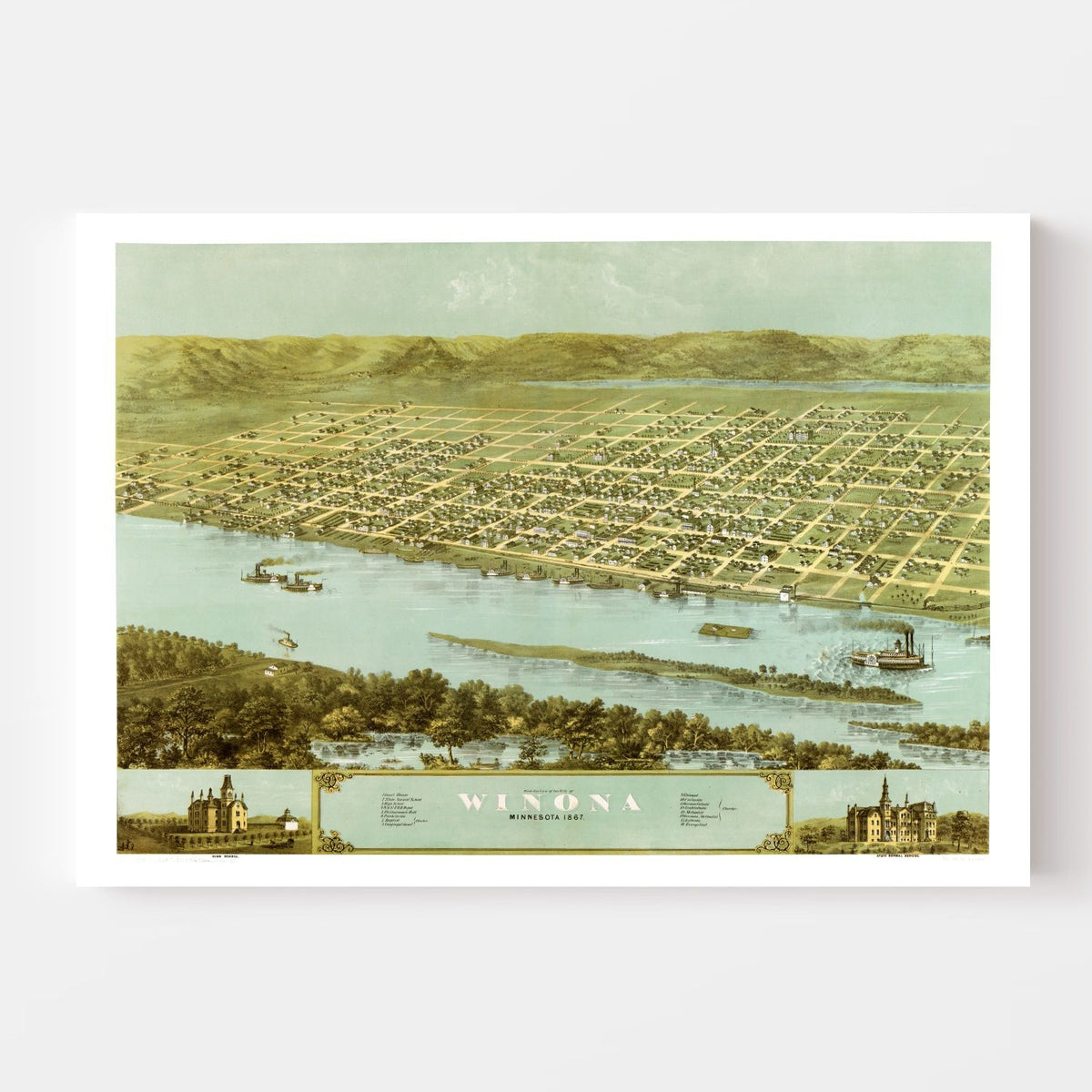Vintage Map of Winona, Minnesota 1867