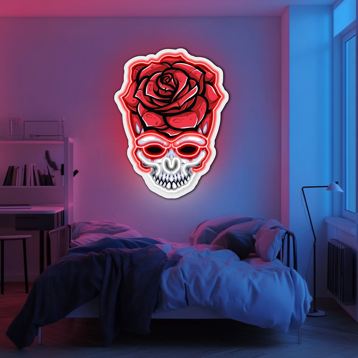 UV Printed Skull Blooms Neon Wall Art- LV0031