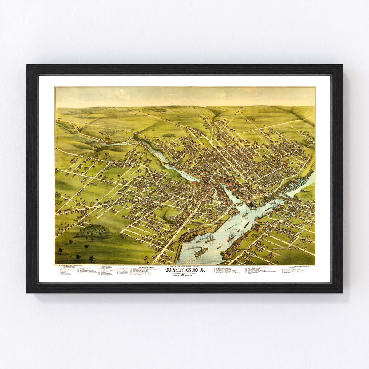 Vintage Map of Bangor, Maine 1875