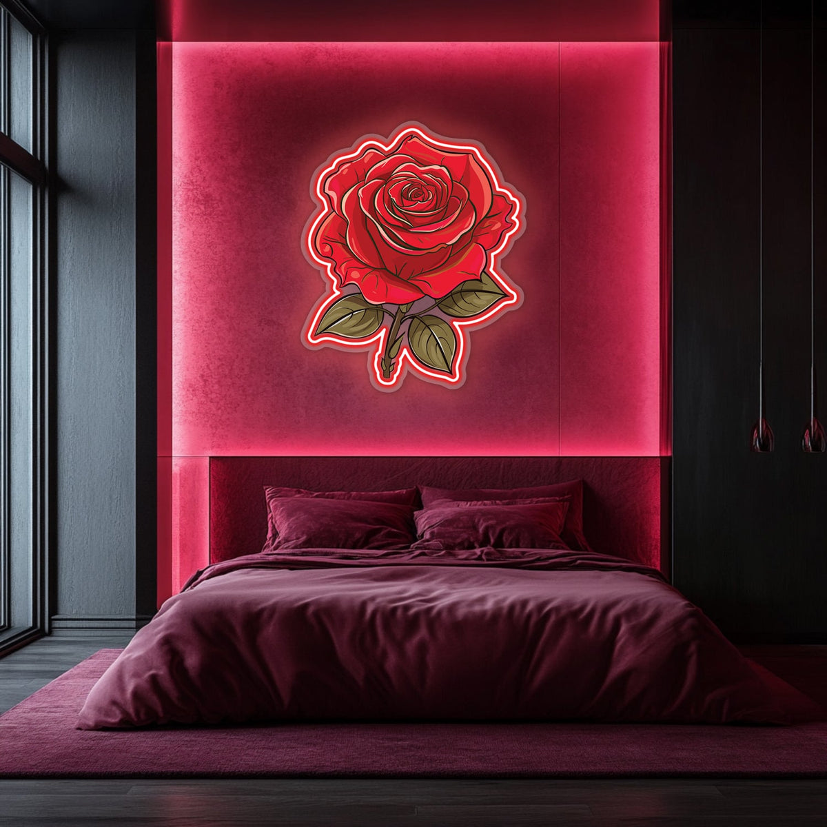 UV Printed Rose Neon Wall Art- LV0073