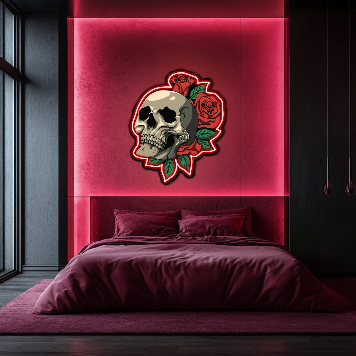 UV Printed Skull Blooms Neon Wall Art- LV0018