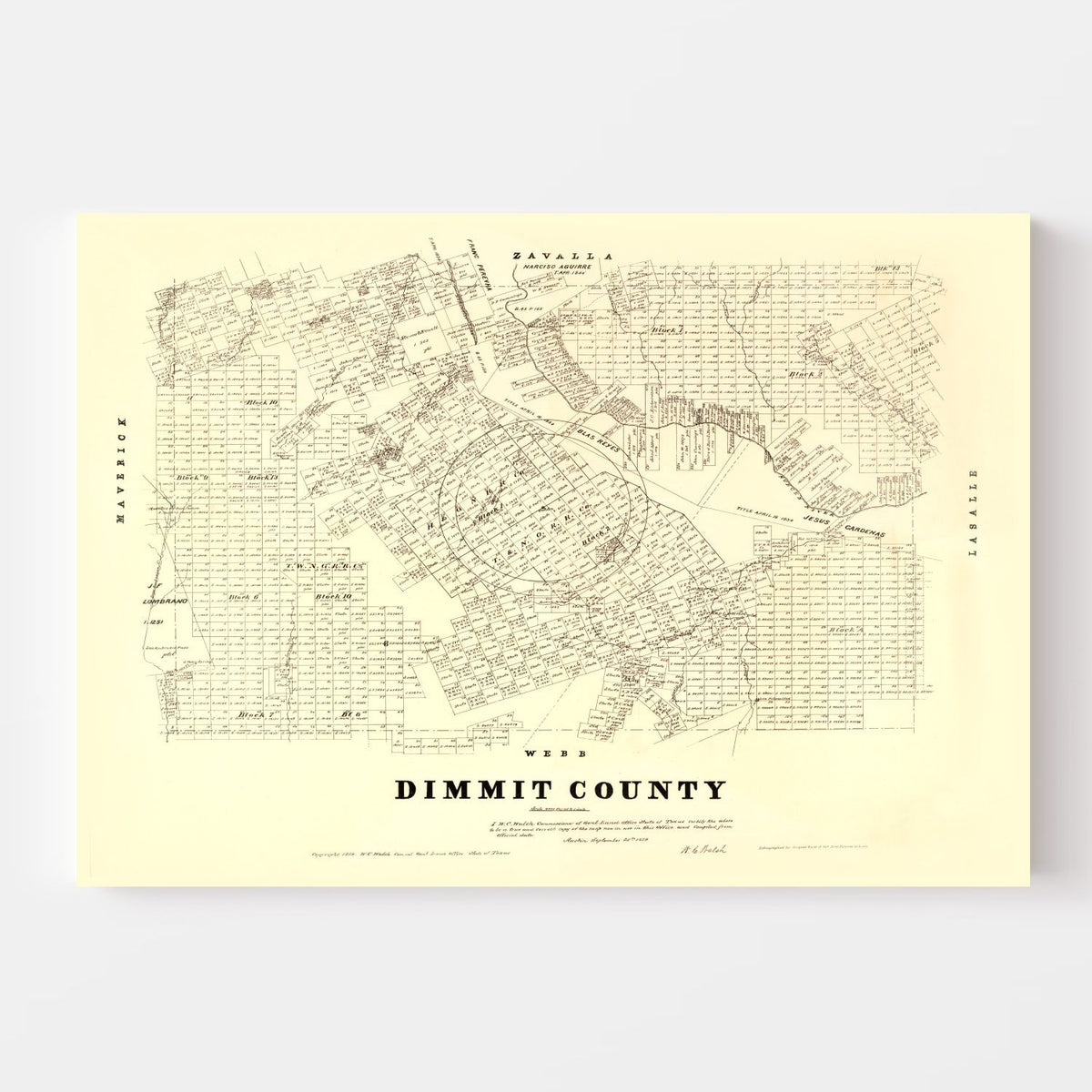 Vintage Map of Dimmit County, Texas 1879