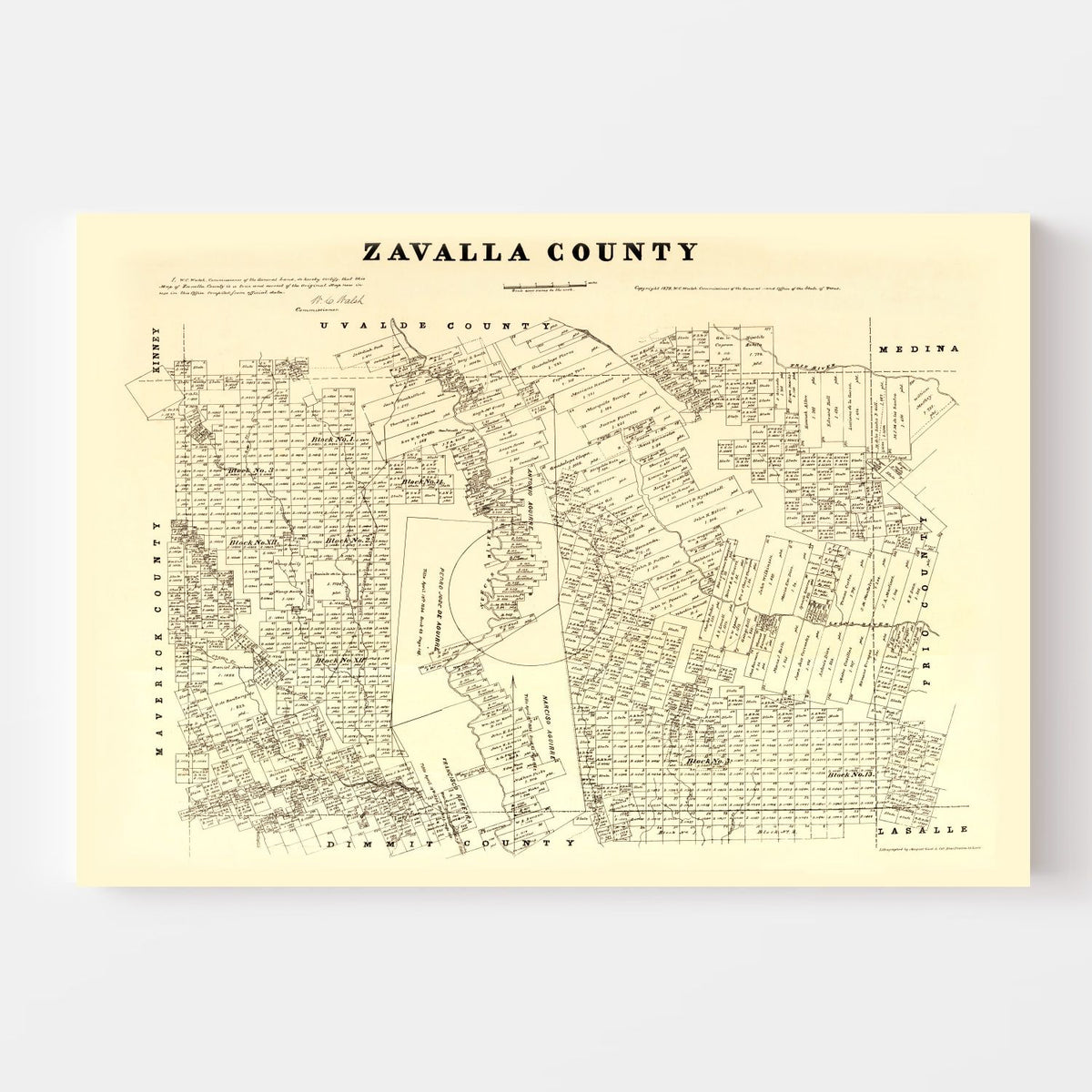 Vintage Map of Zavalla County, Texas 1879