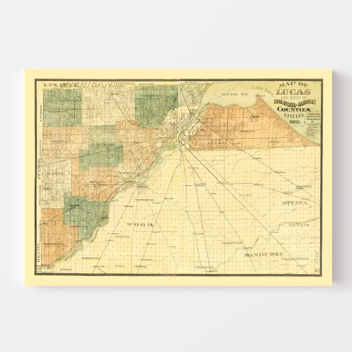 Vintage Map of Wood County, Ohio 1888
