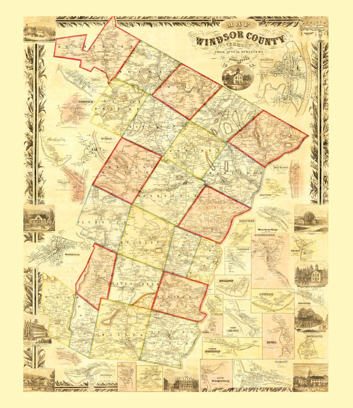 Vintage Map of Windsor County, Vermont 1855