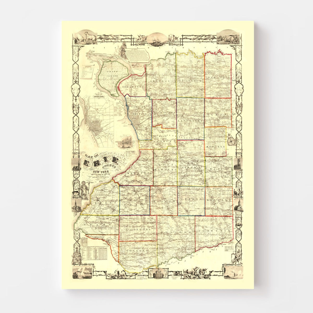 Vintage Map of Erie County, New York 1854