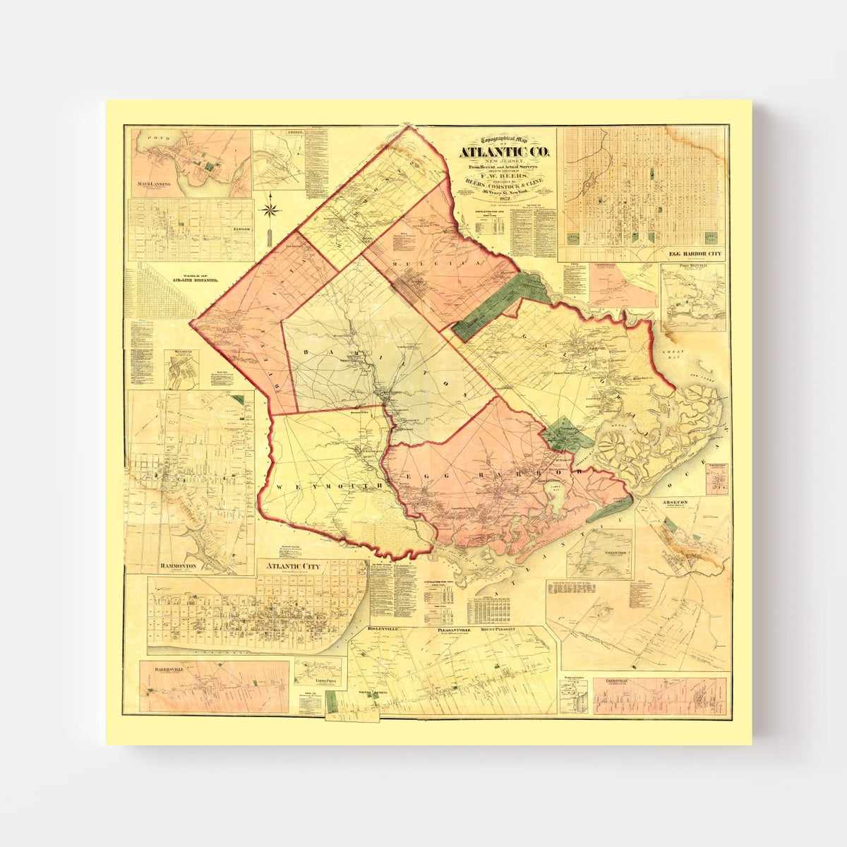 Vintage Map of Atlantic County, New Jersey 1872