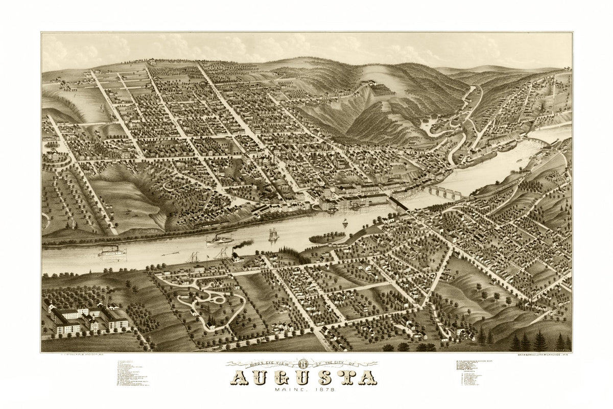 Vintage Map of Augusta, Maine 1878