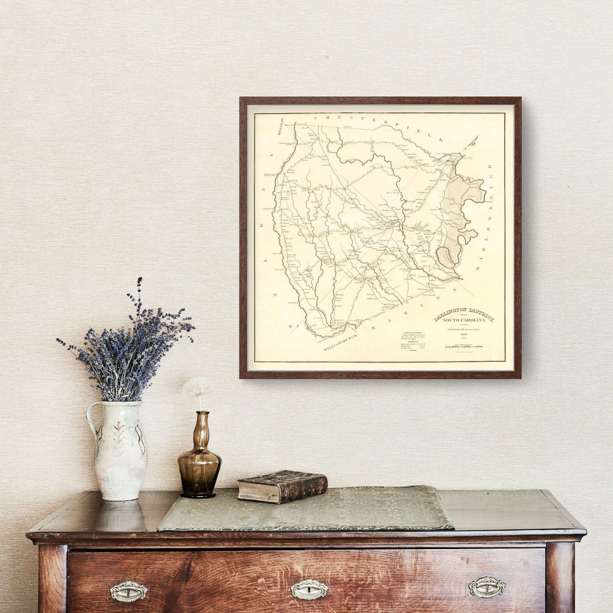 Vintage Map of Darlington District County, South Carolina 1825
