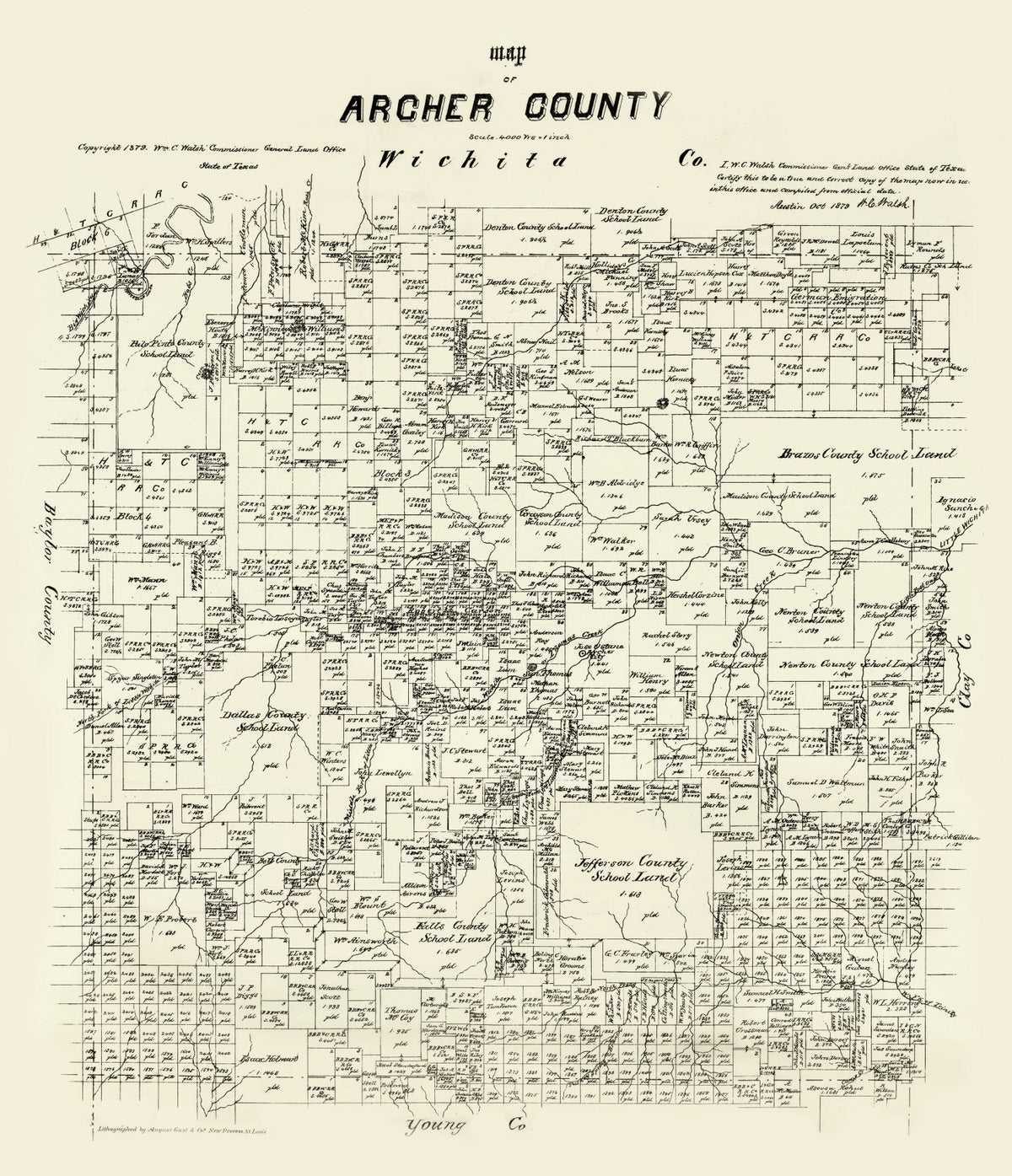 Vintage Map of Archer County, Texas 1879