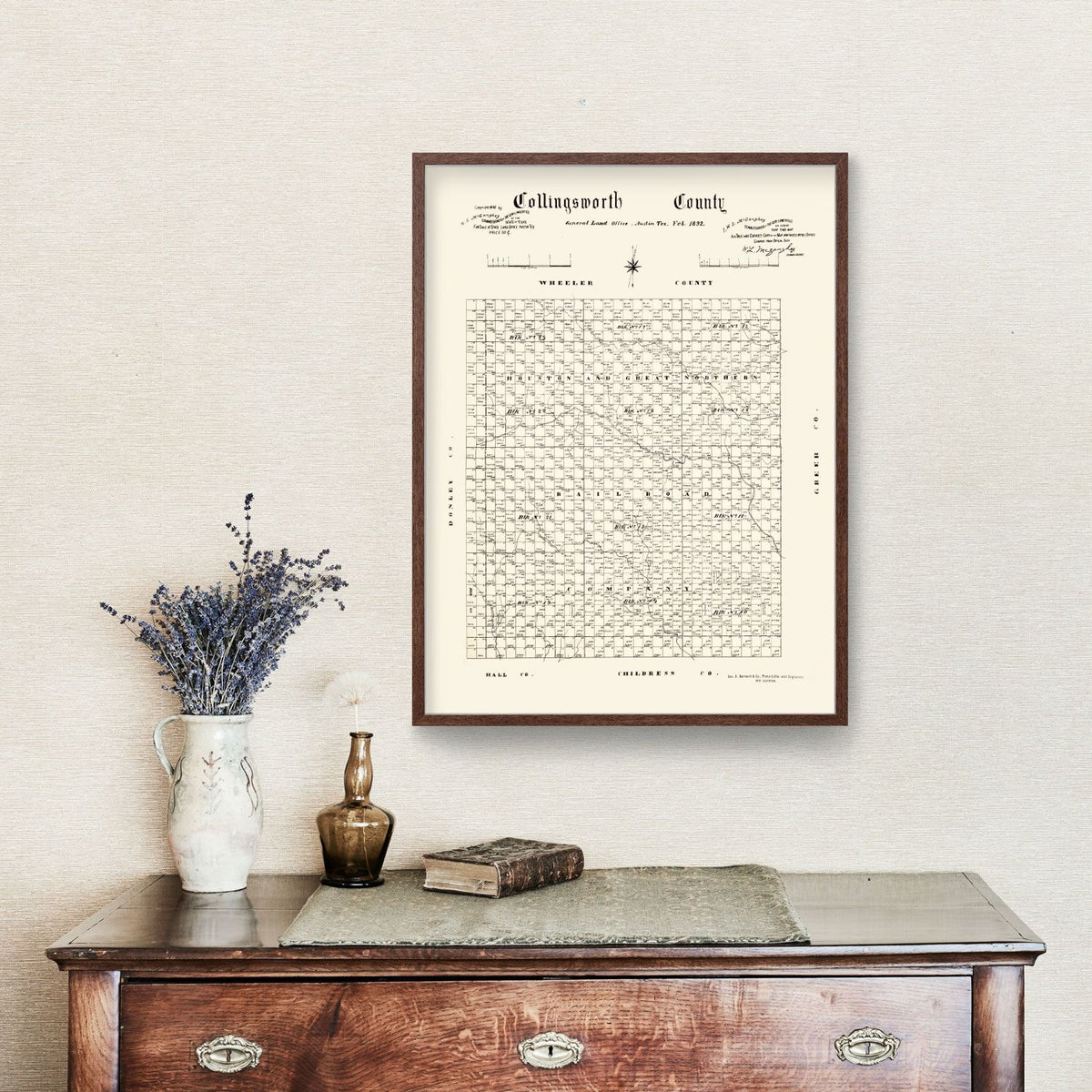 Vintage Map of Collingsworth County, Texas 1892