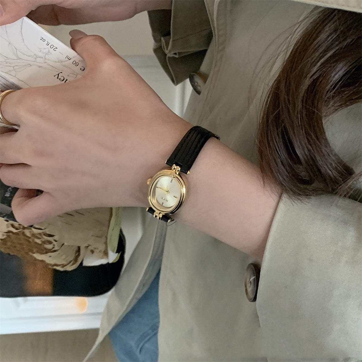 Black Gold Oval Women's Luxury Watch