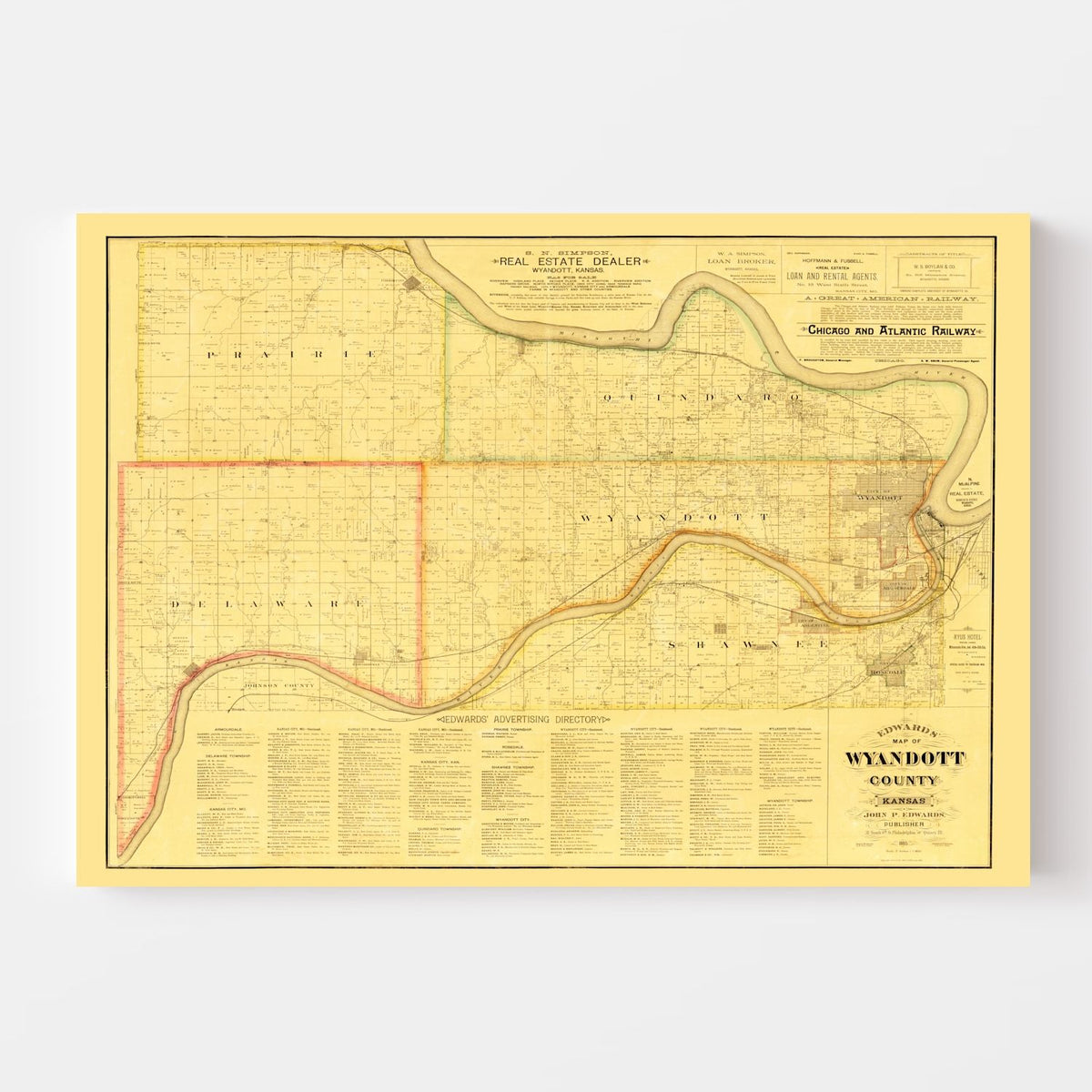 Vintage Map of Wyandotte County, Kansas 1885