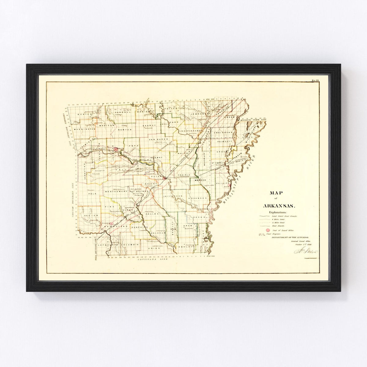 Vintage Map of Arkansas 1866