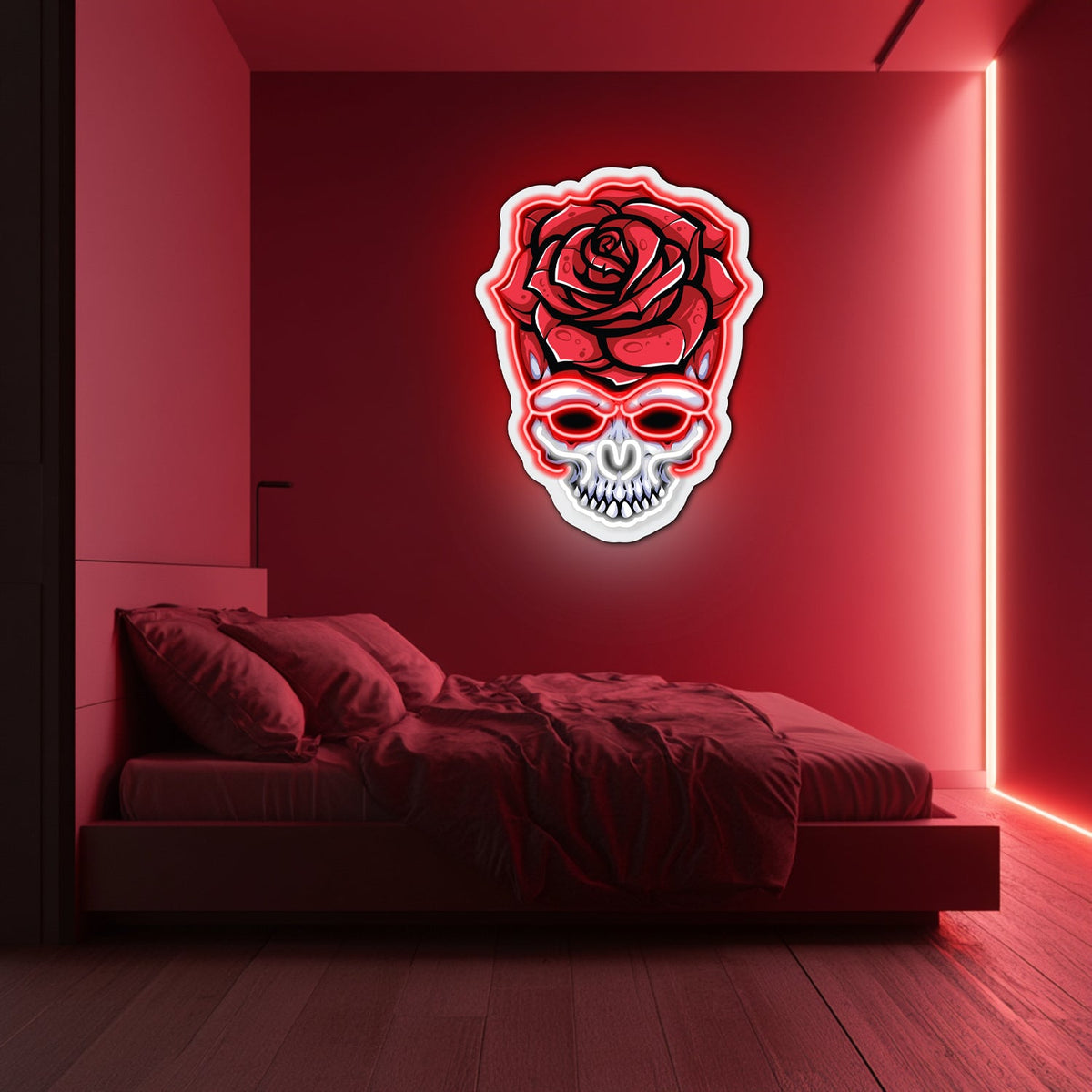 UV Printed Skull Blooms Neon Wall Art- LV0031