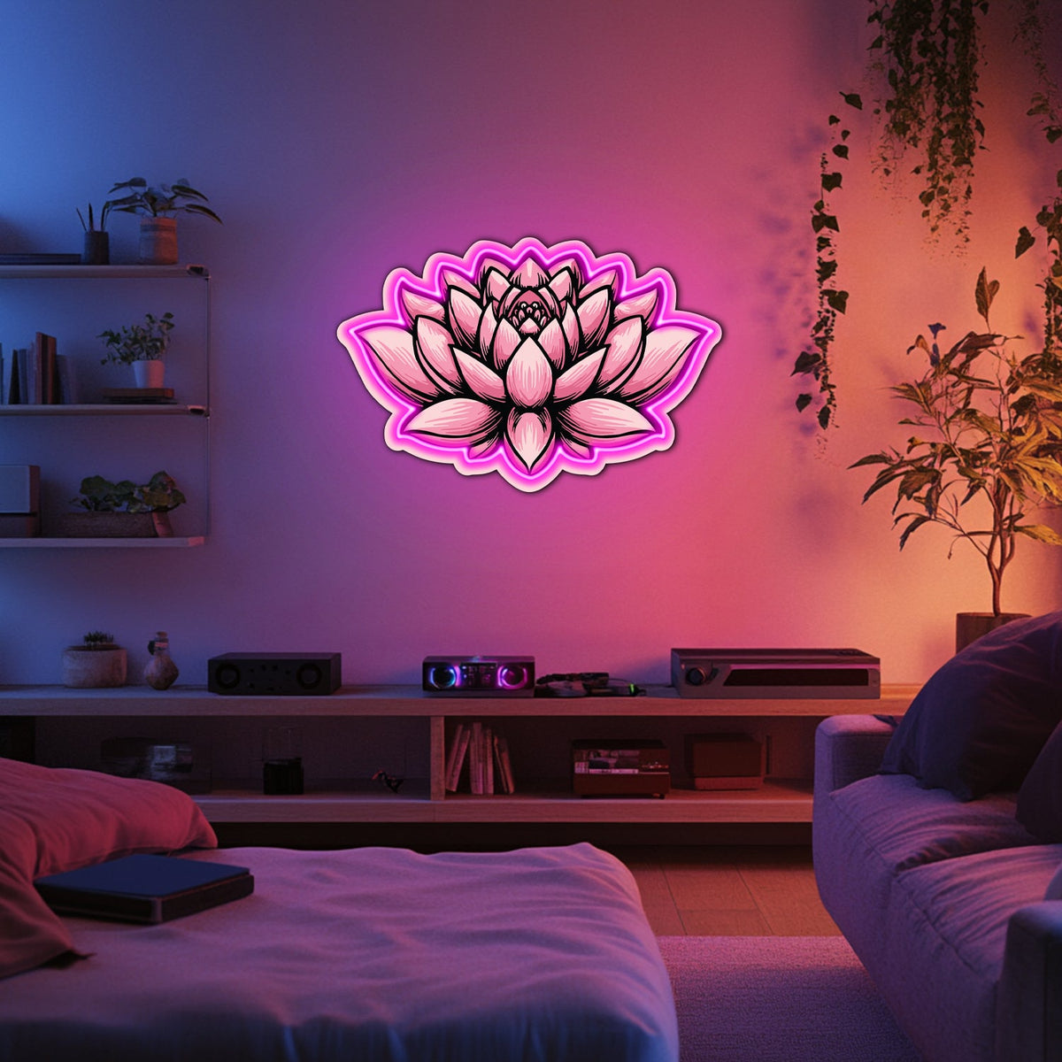 UV Printed Lotus Neon Wall Art- LV0034