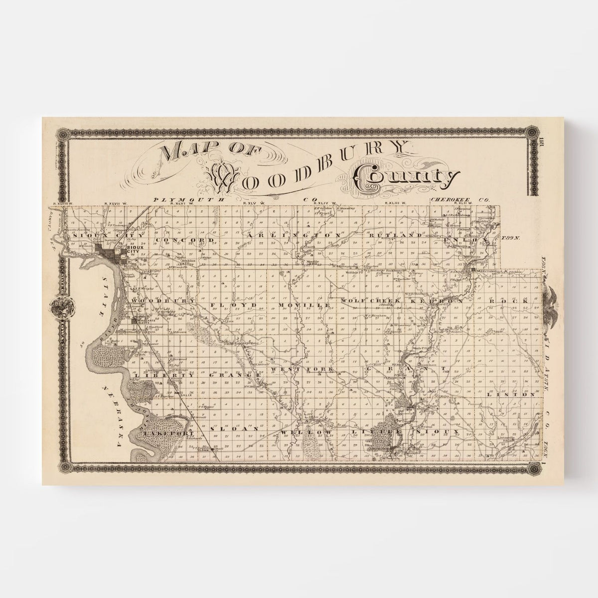 Vintage Map of Woodbury County, Iowa 1875