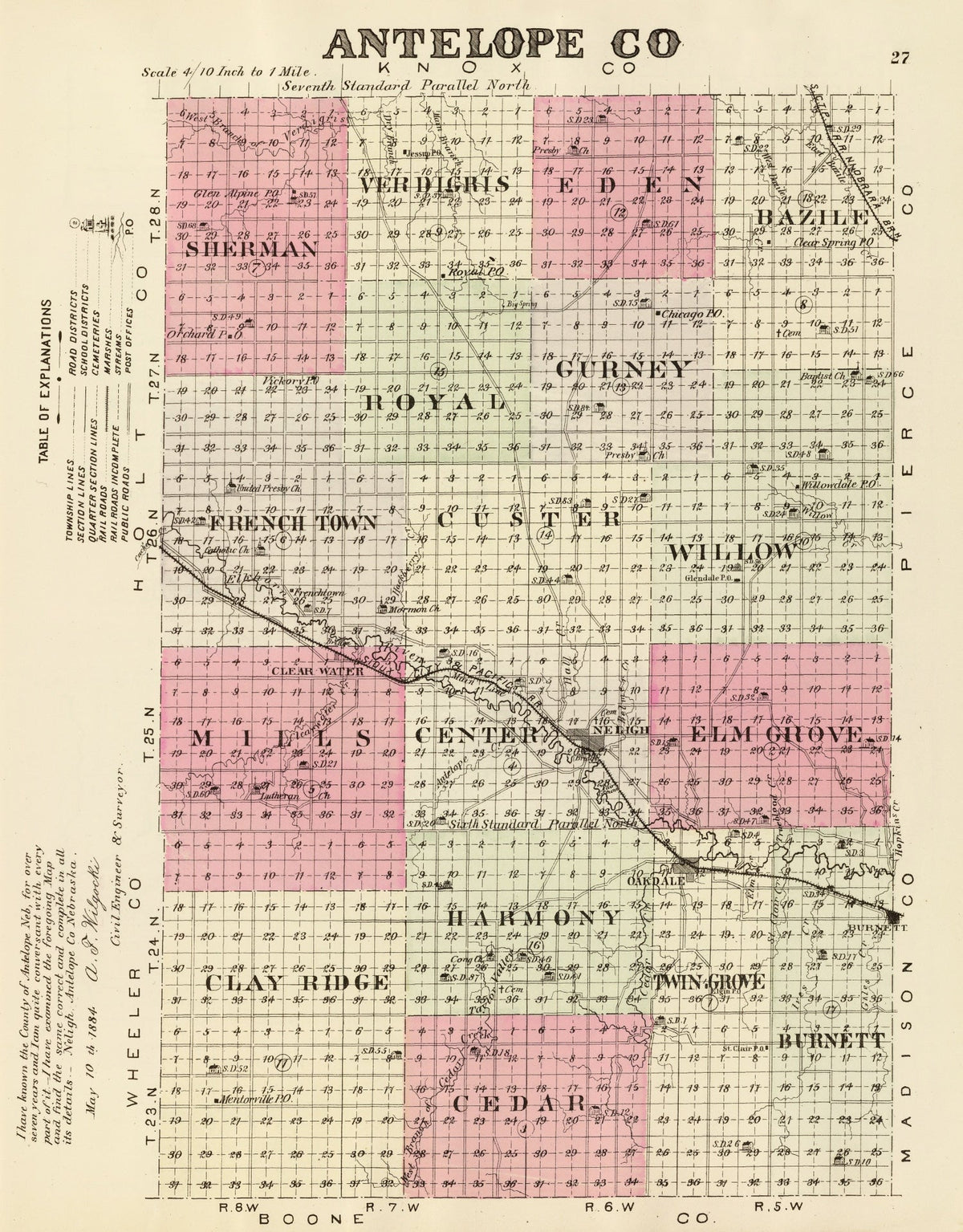Vintage Map of Antelope County, Nebraska 1885