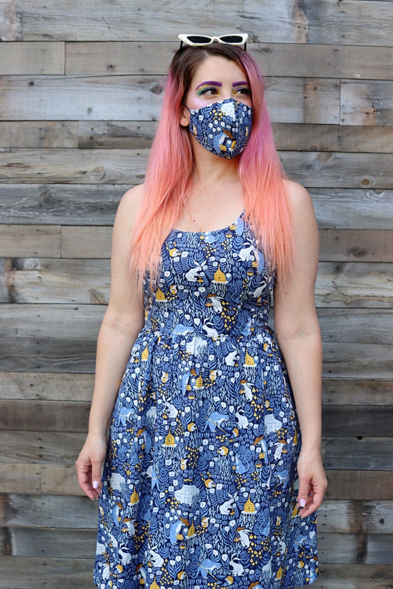 Busy Bees/Blue Gingham Mask