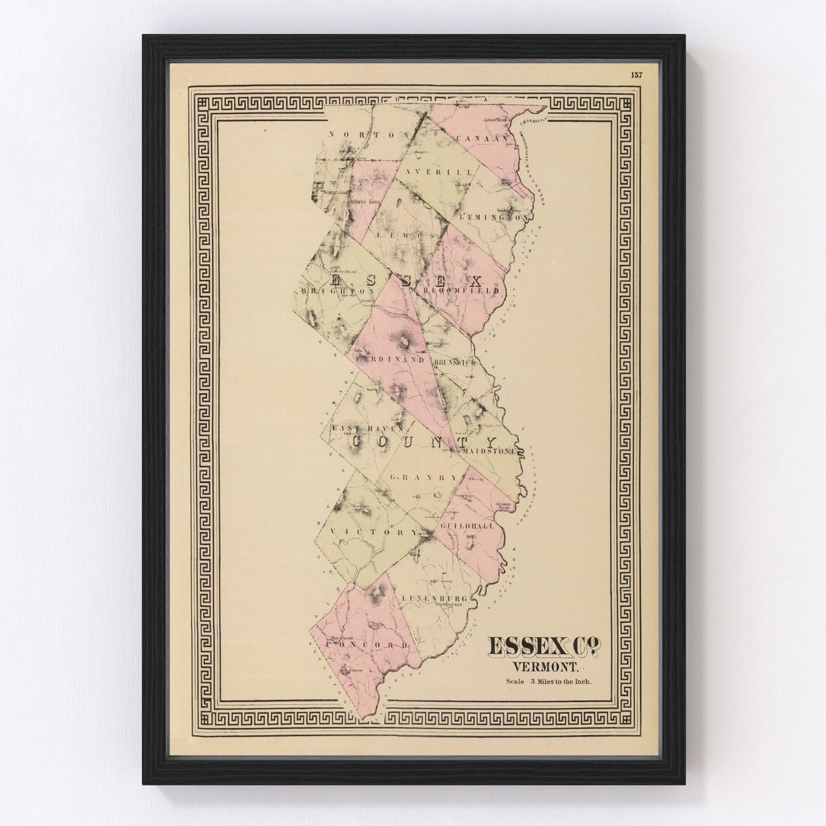 Vintage Map of Essex County, Vermont 1876
