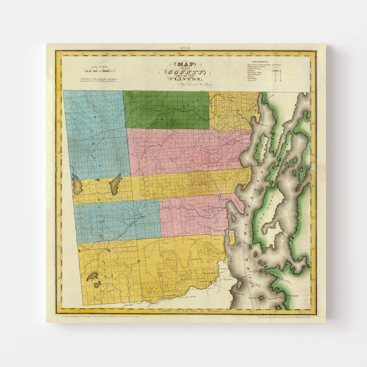Vintage Map of Clinton County, New York 1829