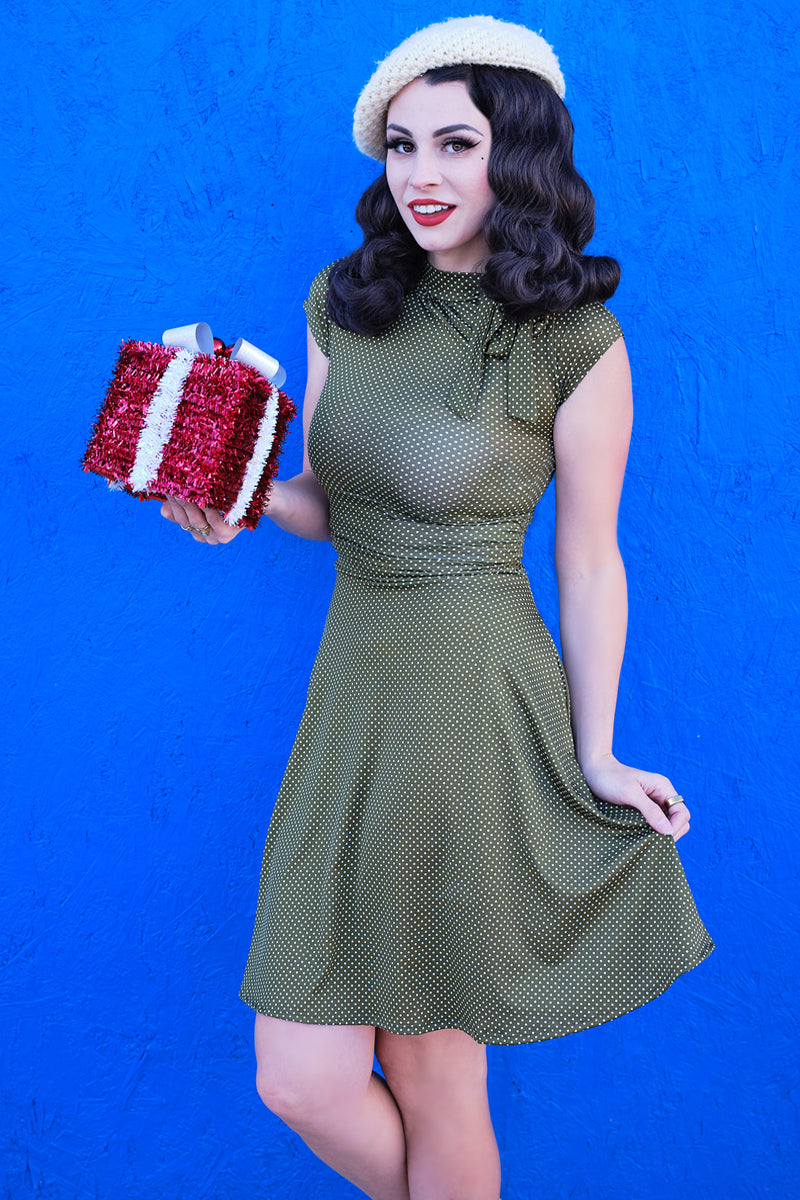 Olive Dot Bombshell Dress - Plus Sizes only