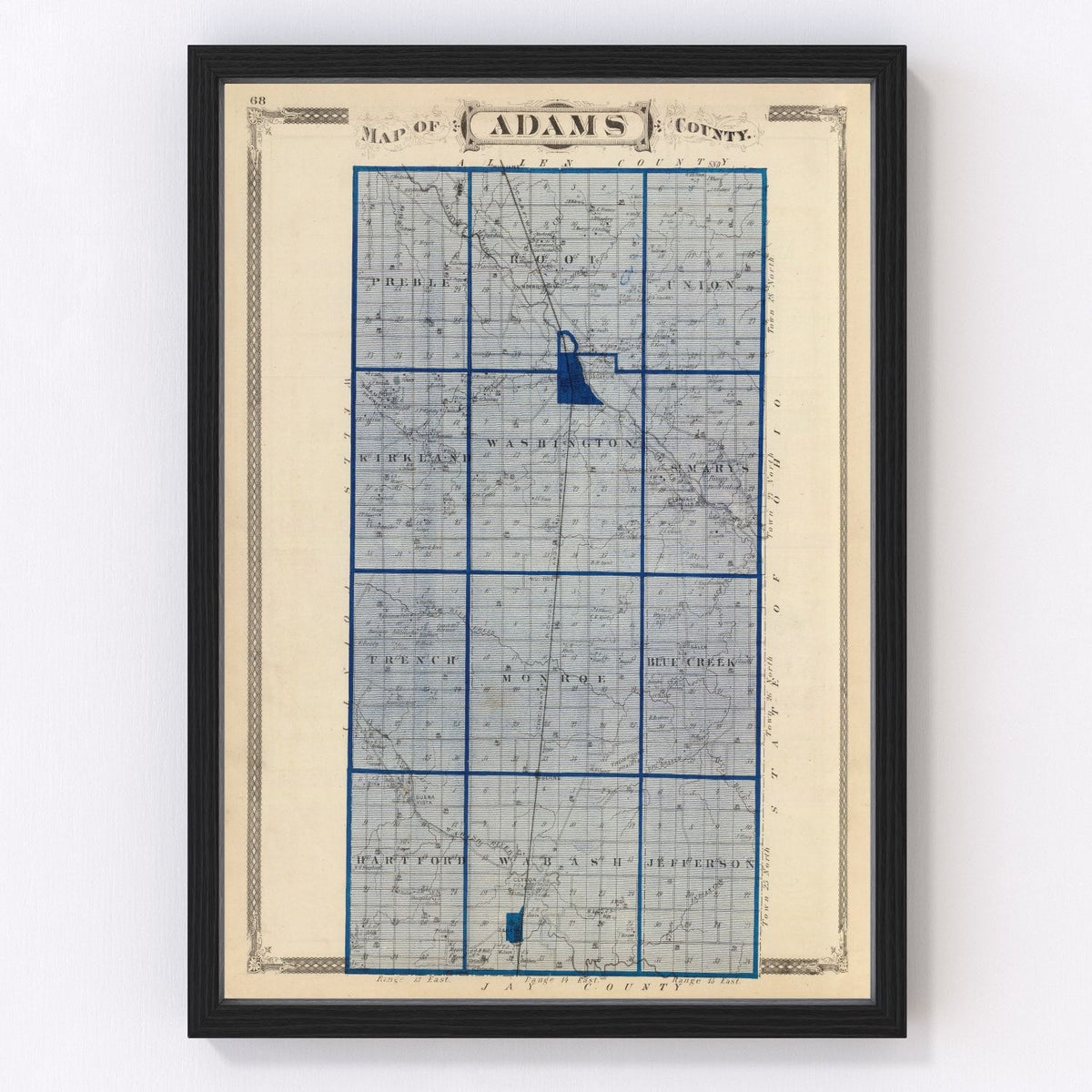 Vintage Map of Adams County, Indiana 1876