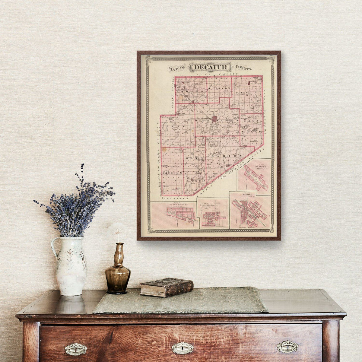 Vintage Map of Decatur County, Indiana 1876