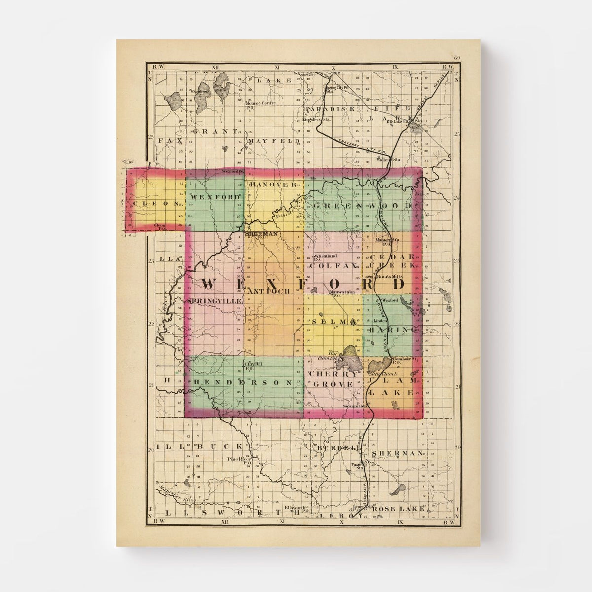Vintage Map of Wexford County, Michigan 1873
