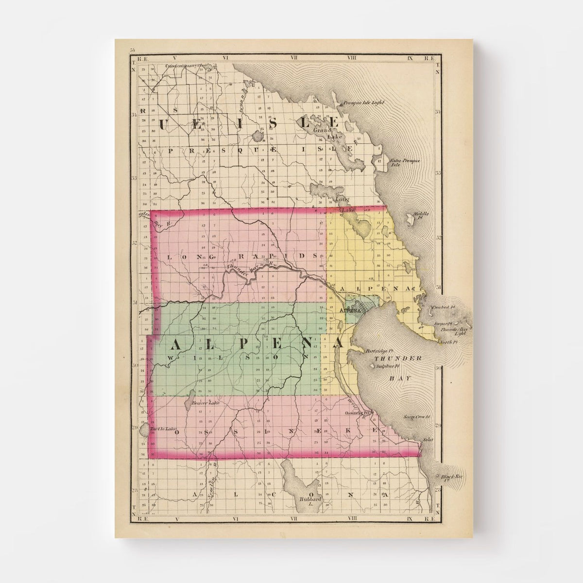 Vintage Map of Alpena County, Michigan 1873