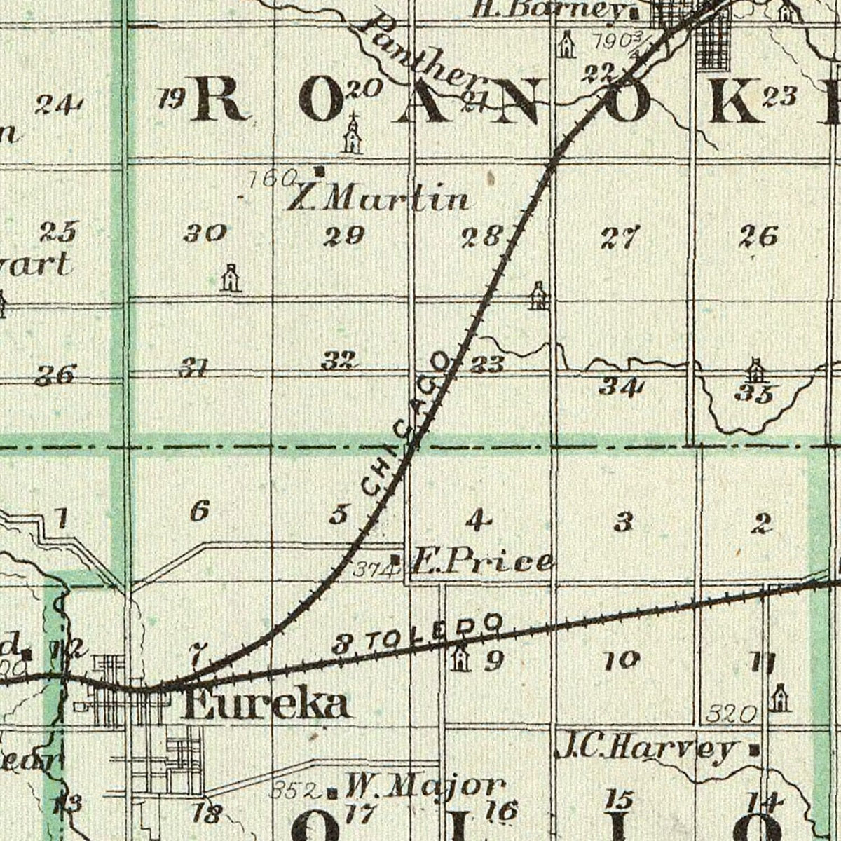 Vintage Map of Woodford County, Illinois 1876