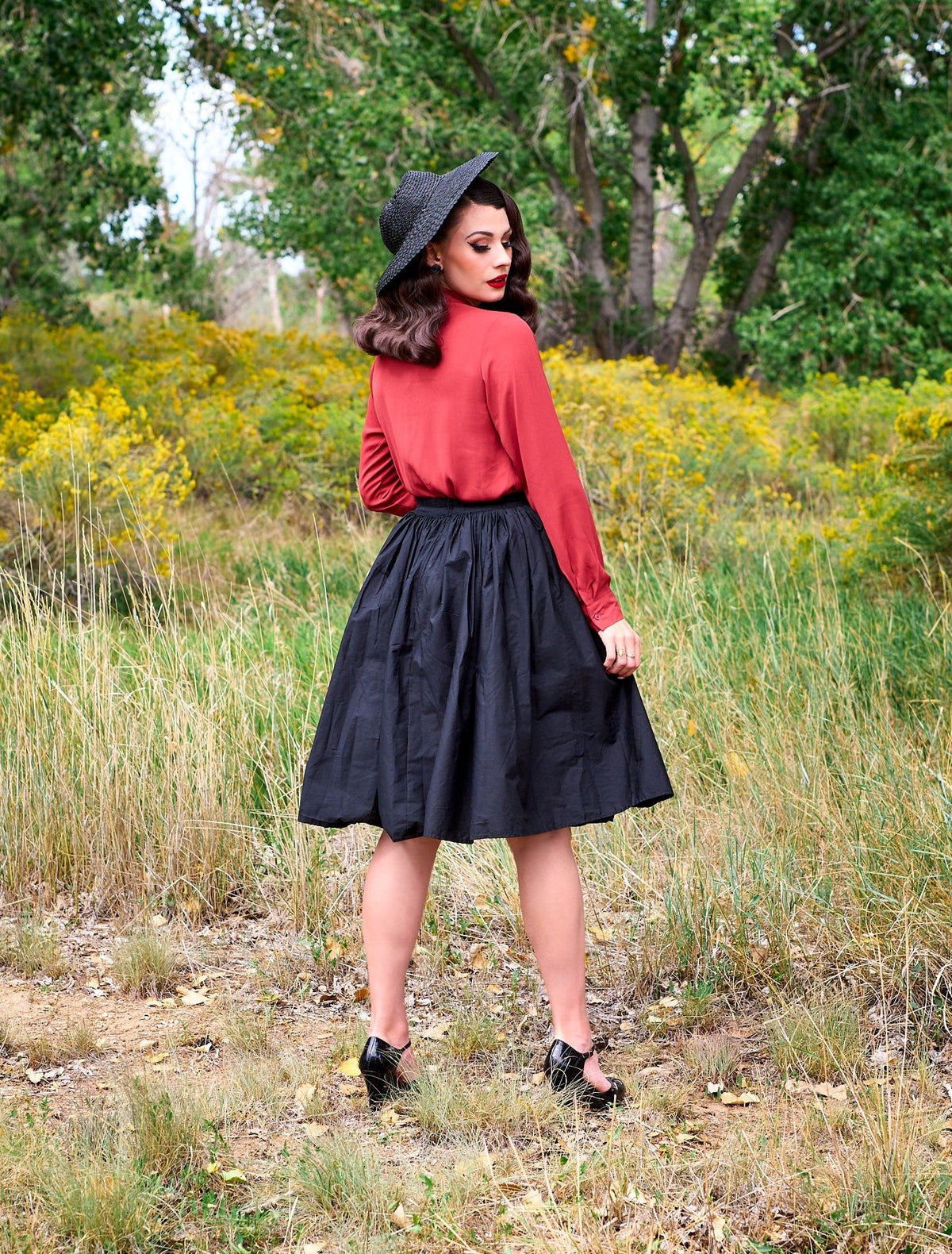 Helen Retro Blouse in Cognac - 3X only, 1 left!