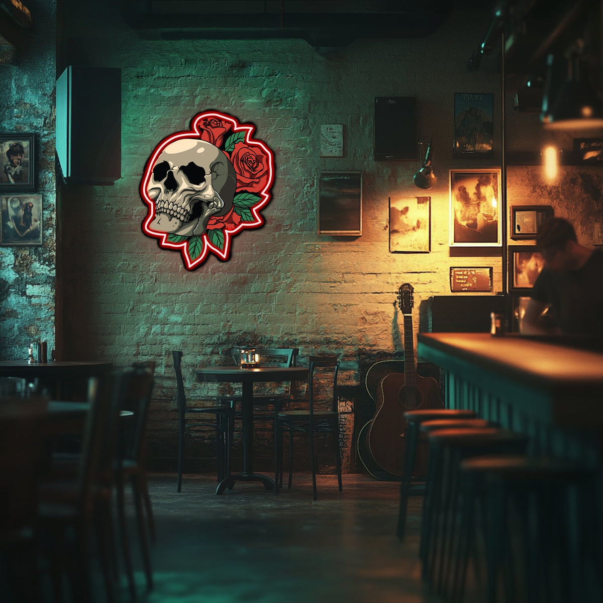 UV Printed Skull Blooms Neon Wall Art- LV0018