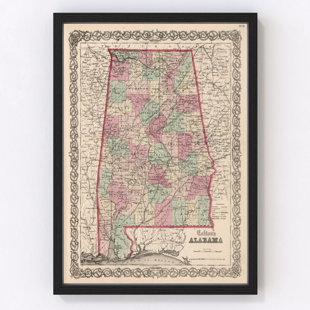 Vintage Map of Alabama 1861