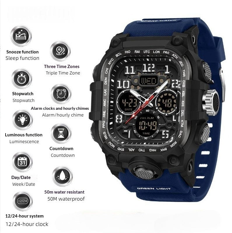 Square Digital Watch Waterproof Sports Countdown Timer Multifunctional Outdoor Hiking Wristwatch For Men
