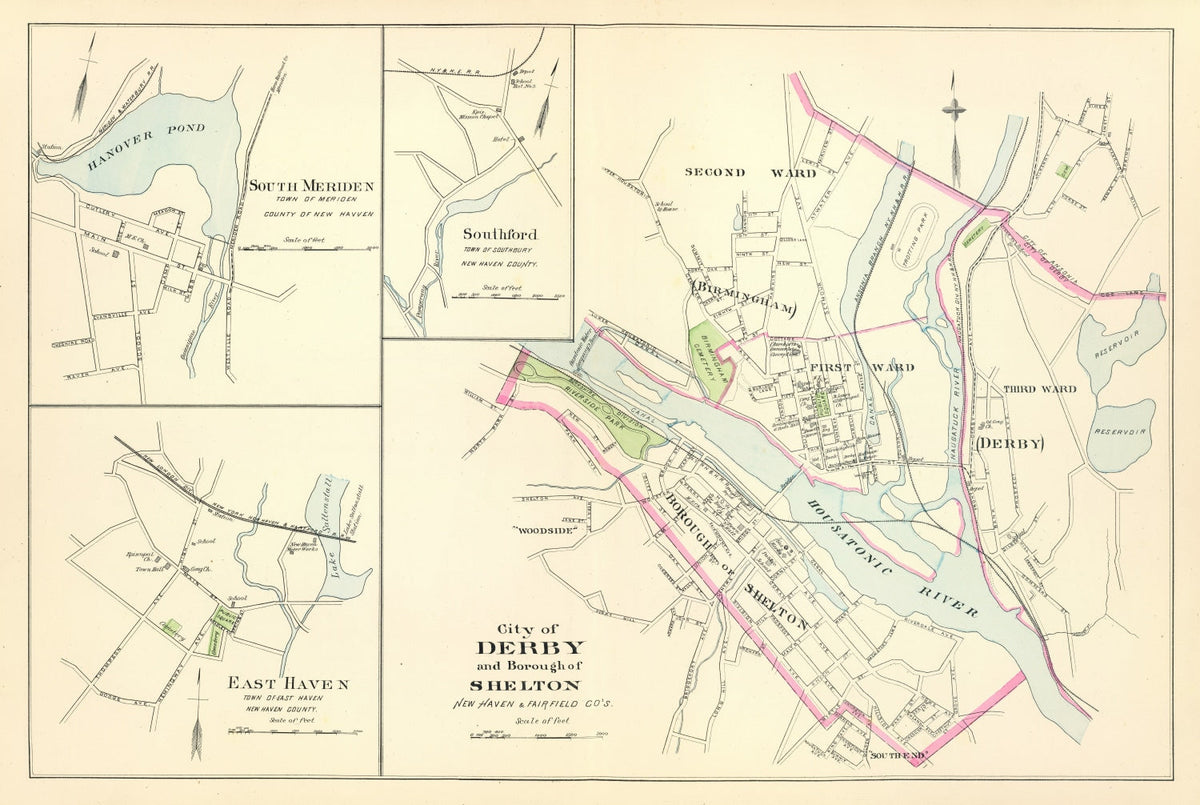 Vintage Map of Derby, Connecticut 1893