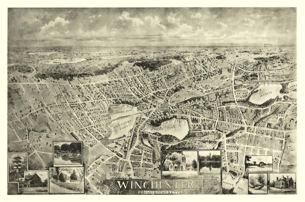 Vintage Map of Winchester, Massachusetts 1898