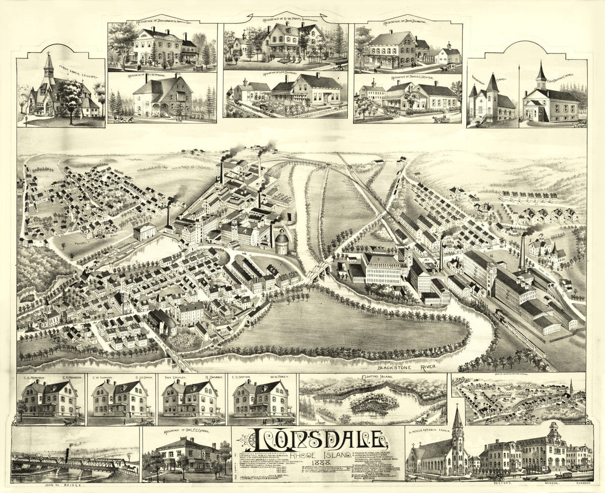 Vintage Map of Lonsdale, Rhode Island 1888