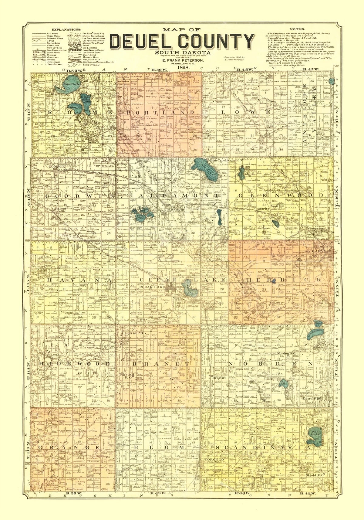 Vintage Map of Deuel County, South Dakota 1899