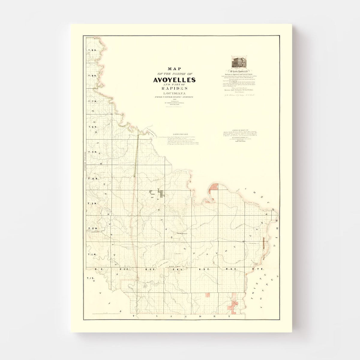 Vintage Map of Avoyelles Parish, Louisiana 1860