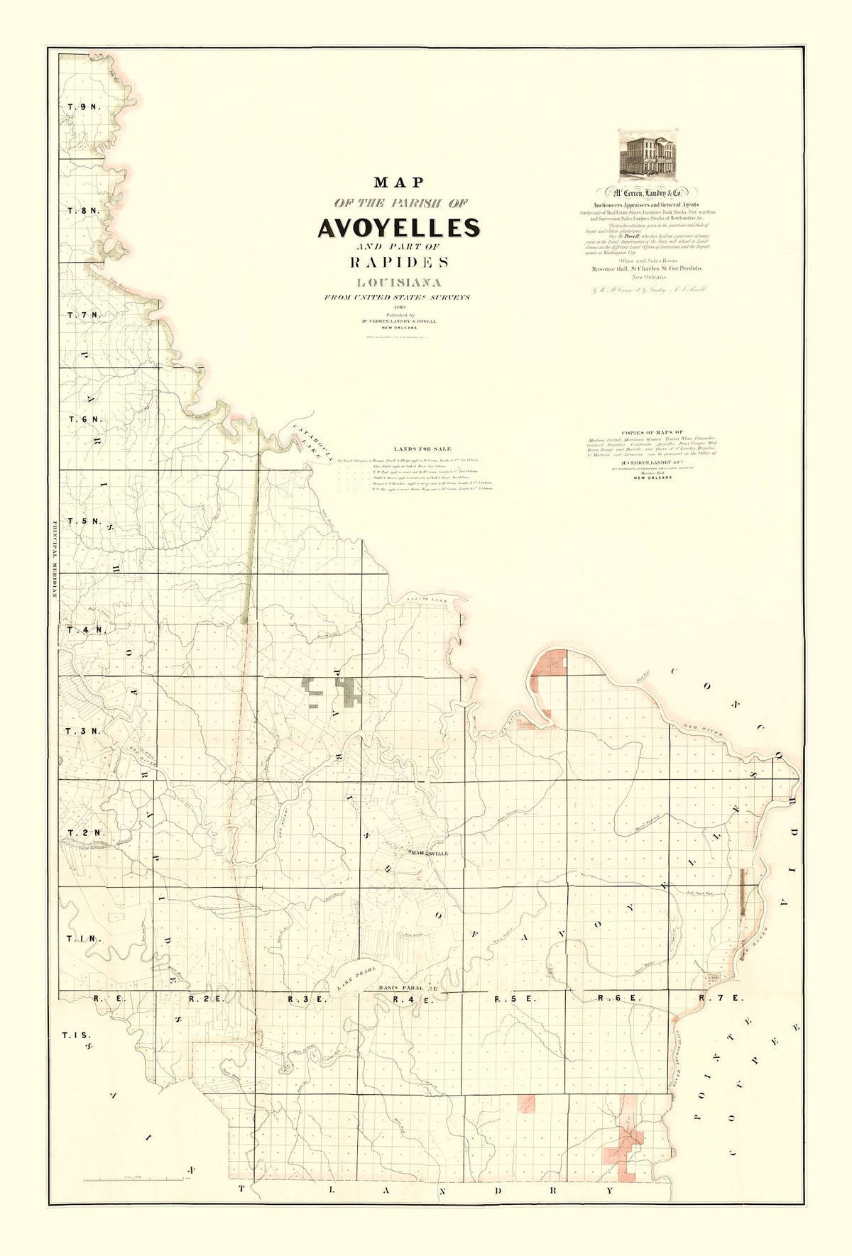 Vintage Map of Avoyelles Parish, Louisiana 1860
