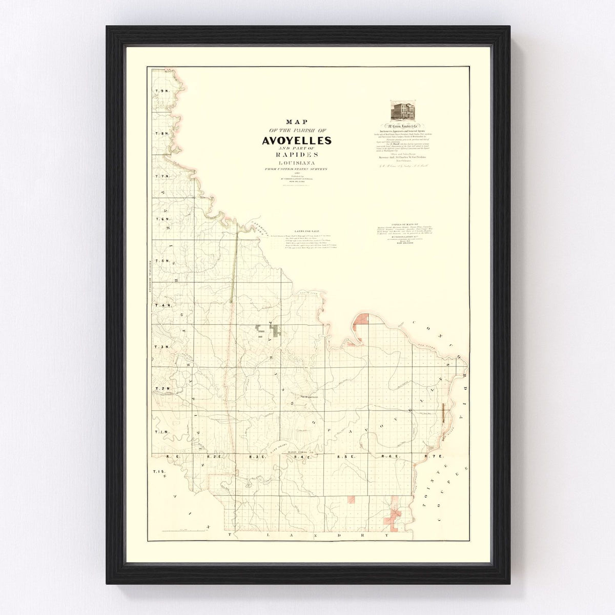 Vintage Map of Avoyelles Parish, Louisiana 1860