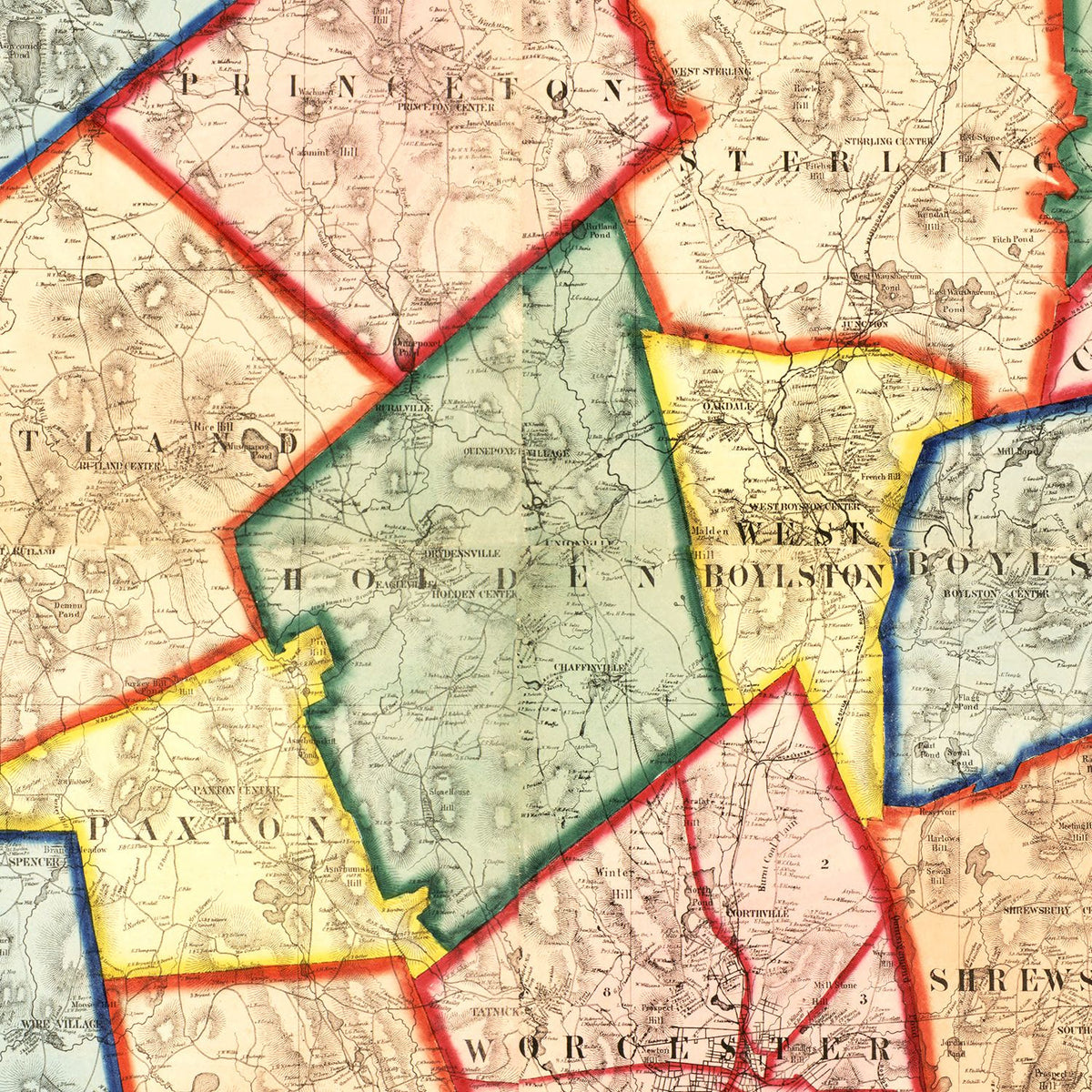 Vintage Map of Worcester County, Massachusetts 1857