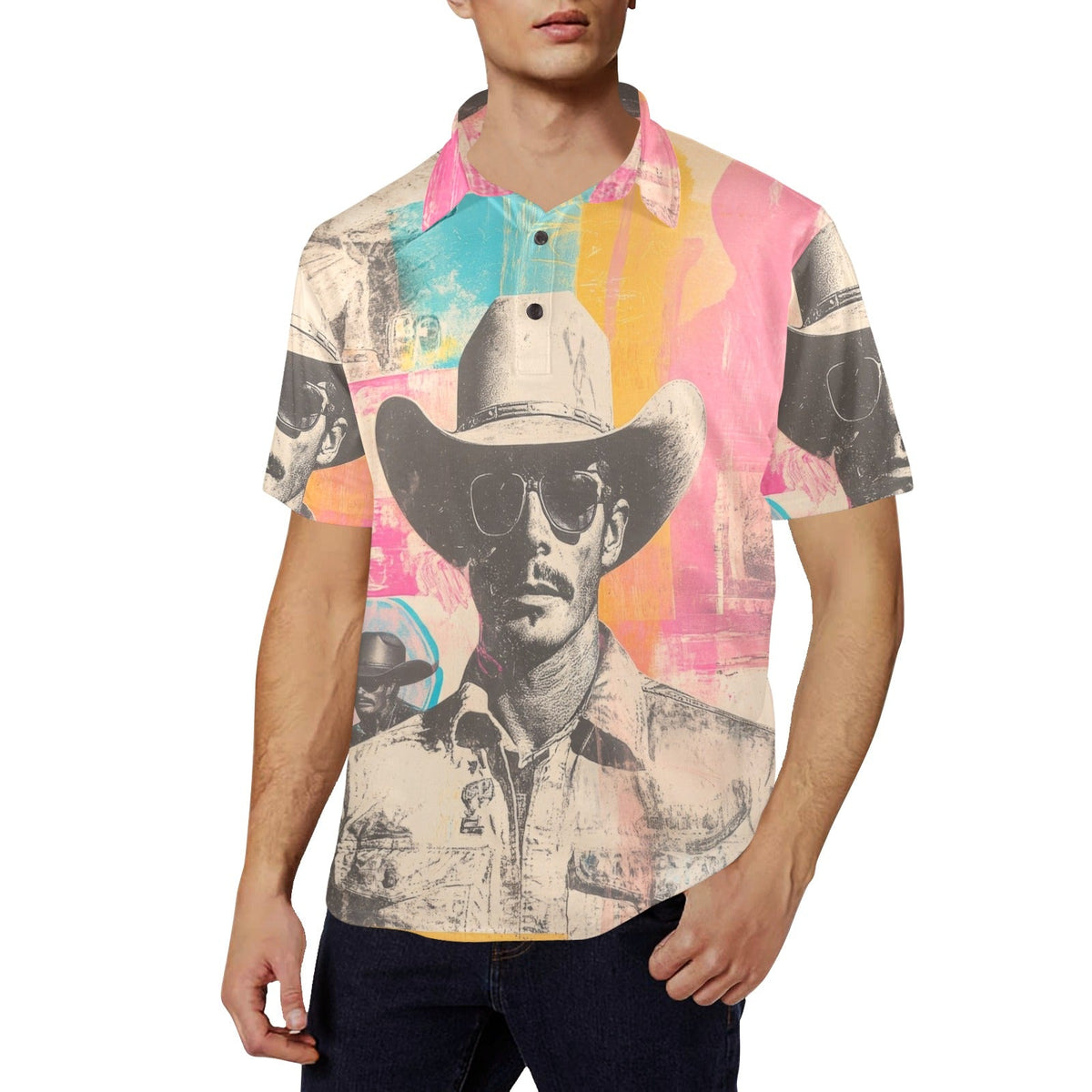 Baha Ranch Retro Pop Western Cool Cowboy Polo Shirt