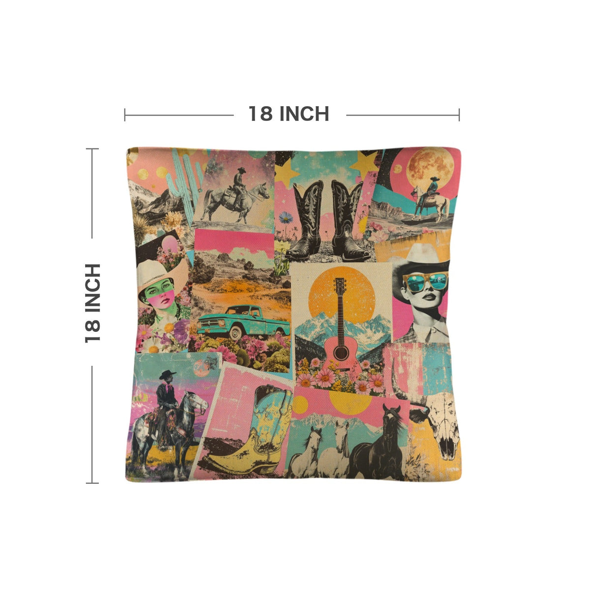 Baha Ranch Retro Pop Western Collage Pillow Case Made in America